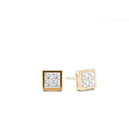 Yellow Gold Cluster Diamond Earrings