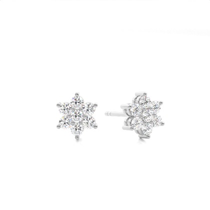 White Gold Round Diamond Cluster Earrings