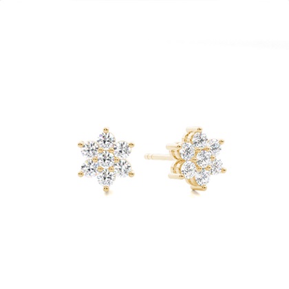 Yellow Gold Cluster Diamond Earrings