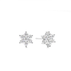 White Gold Round Diamond Cluster Earrings