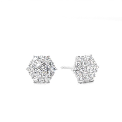 White Gold Round Diamond Cluster Earrings