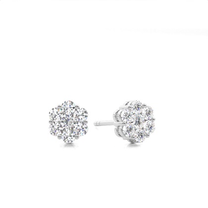 White Gold Round Diamond Cluster Earrings