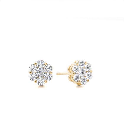 Yellow Gold Cluster Diamond Earrings