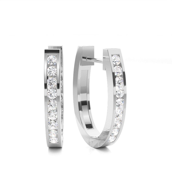 White Gold Round Diamond Hoop Earrings