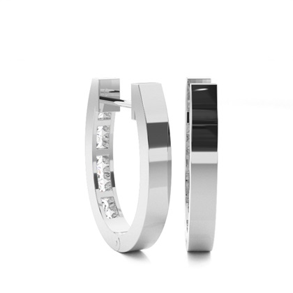 White Gold Round Diamond Hoop Earrings