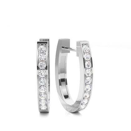 White Gold Round Diamond Hoop Earrings