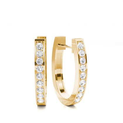 Yellow Gold Diamond Hoop Diamond Earrings