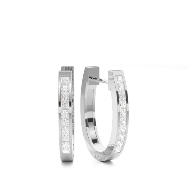 White Gold Princess Diamond Hoop Earrings