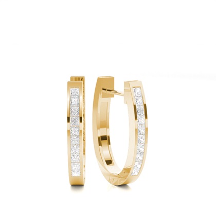 Yellow Gold Diamond Hoop Diamond Earrings