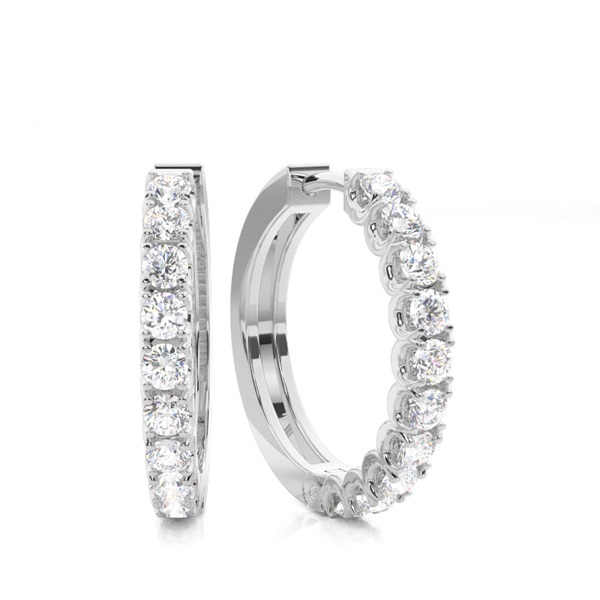 White Gold Round Diamond Hoop Earring