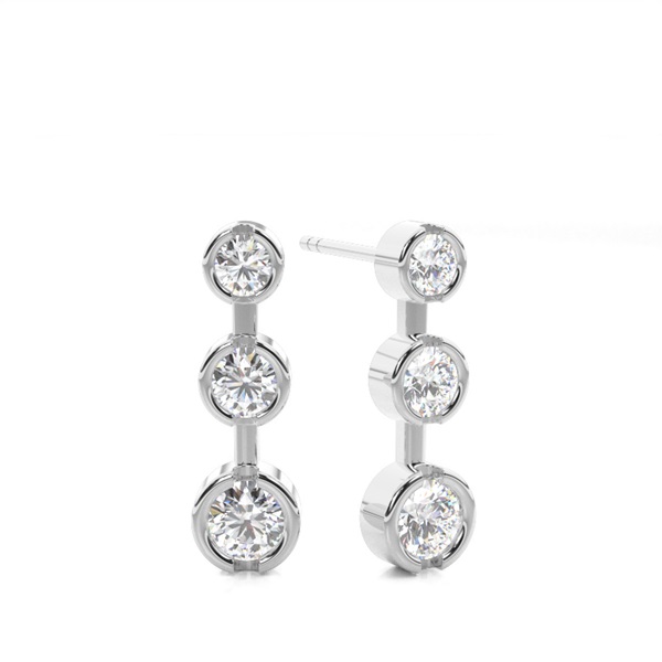 White Gold Round Diamond Journey Earrings