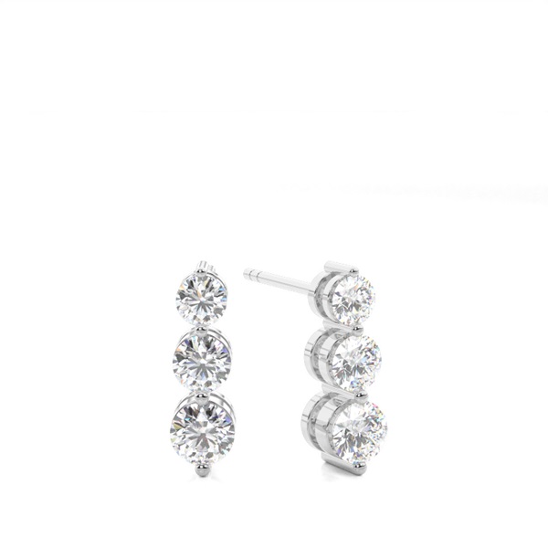 White Gold Round Diamond Journey Earrings