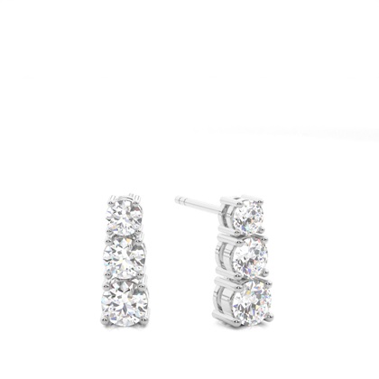 White Gold Round Diamond Journey Earrings