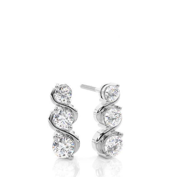 White Gold Round Diamond Journey Earrings