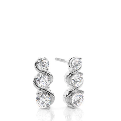 White Gold Round Diamond Journey Earrings
