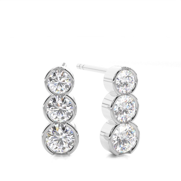 White Gold Round Diamond Journey Earrings