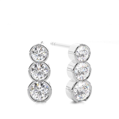 White Gold Round Diamond Journey Earrings