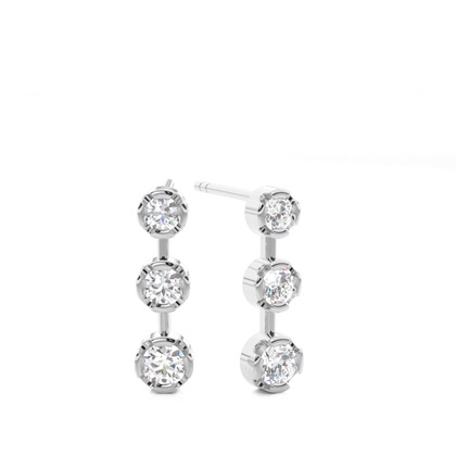 White Gold Round Diamond Journey Earrings
