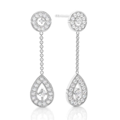 White Gold Round Diamond Drop Earrings