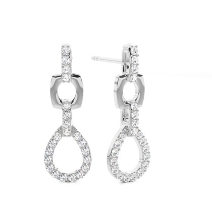 White Gold Round Diamond Drop Earrings