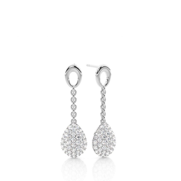White Gold Round Diamond Drop Earrings