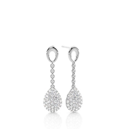 White Gold Round Diamond Drop Earrings