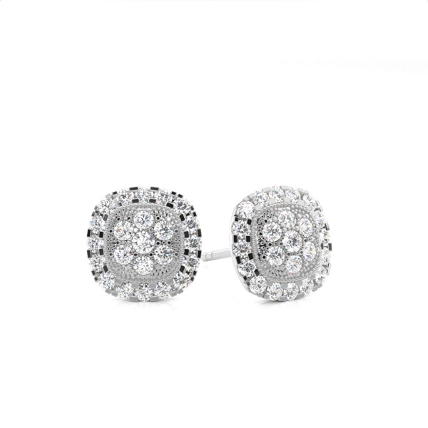 Pave Setting Round Diamond Cluster Earrings
