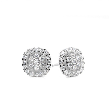 Pave Setting Round Diamond Cluster Earrings