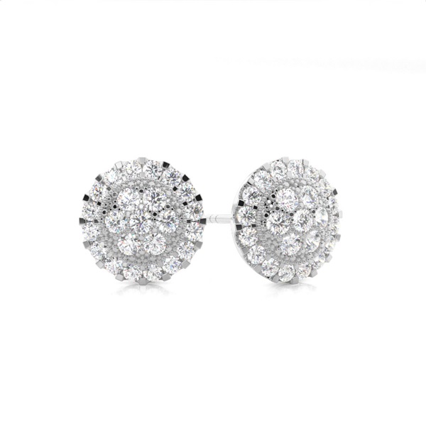 White Gold Round Diamond Cluster Earrings