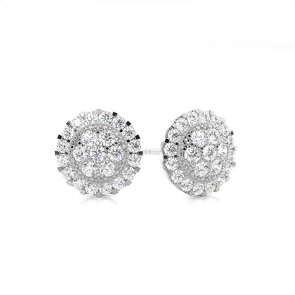 White Gold Round Diamond Cluster Earrings