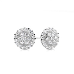 White Gold Round Diamond Cluster Earrings