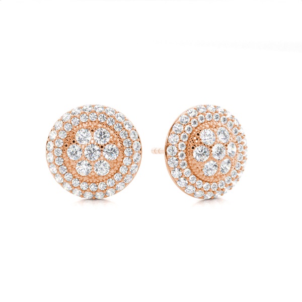 Pave Setting Round Diamond Cluster Earrings