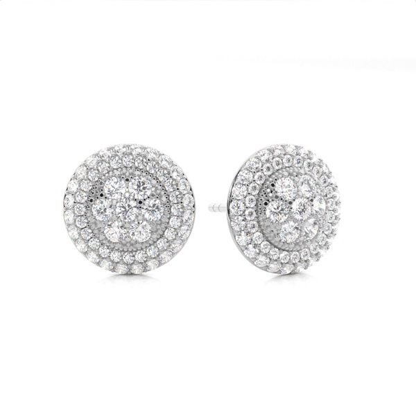Pave Setting Round Diamond Cluster Earrings