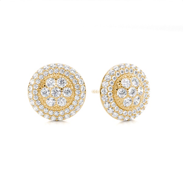 Pave Setting Round Diamond Cluster Earrings