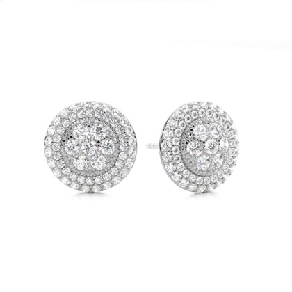 Pave Setting Round Diamond Cluster Earrings