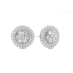 Pave Setting Round Diamond Cluster Earrings