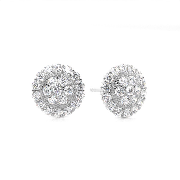 White Gold Round Diamond Cluster Earrings