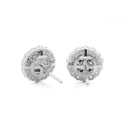 White Gold Round Diamond Cluster Earrings