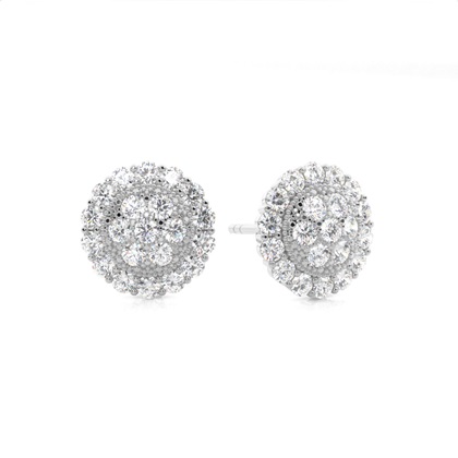 White Gold Round Diamond Cluster Earrings