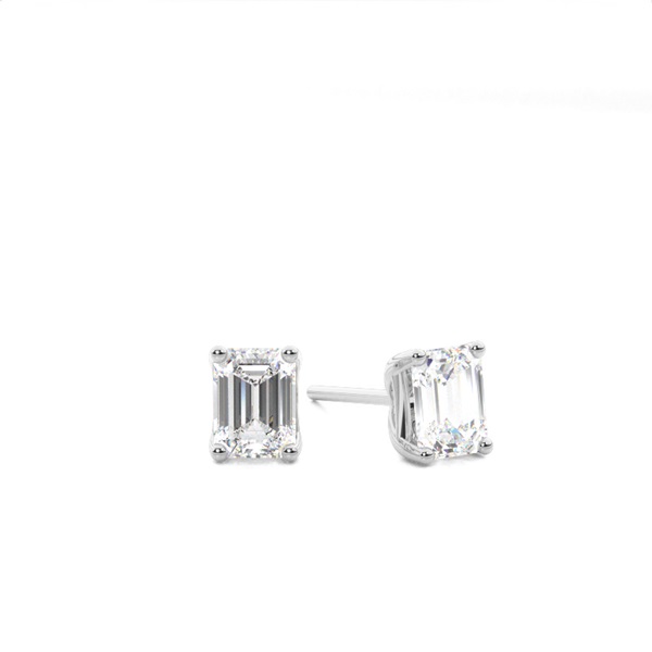 4 Prong Setting Emerald Diamond Stud Earrings