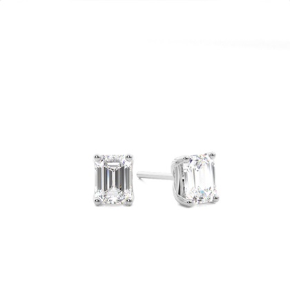 4 Prong Setting Emerald Diamond Stud Earrings