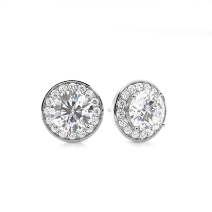 White Gold Round Diamond Halo Earrings