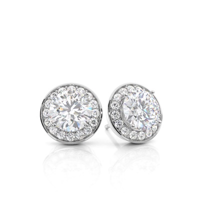 Pave Setting Round Moissanite Halo Earrings