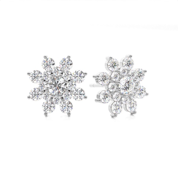 White Gold Round Diamond Cluster Earrings