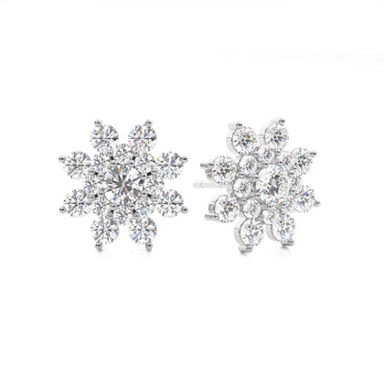 White Gold Round Diamond Cluster Earrings