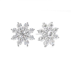 White Gold Round Diamond Cluster Earrings