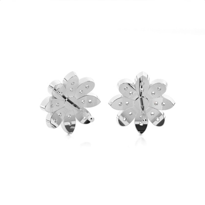 White Gold Round Diamond Cluster Earrings