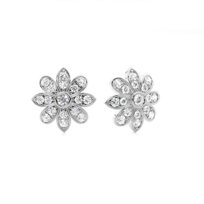White Gold Round Diamond Cluster Earrings