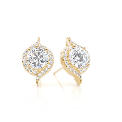 Yellow Gold Halo Diamond Earrings