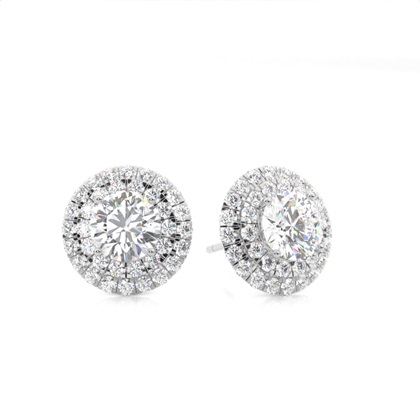 White Gold Round Diamond Halo Earrings